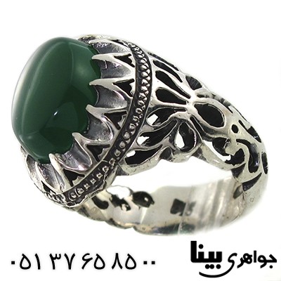 انگشتر عقیق سبز مردانه اره کاری قرینه درشت و سنگین
