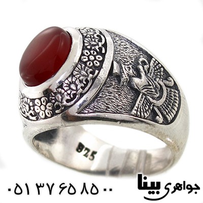 انگشتر عقیق قرمز مردانه فروهر و شیر و خورشید
