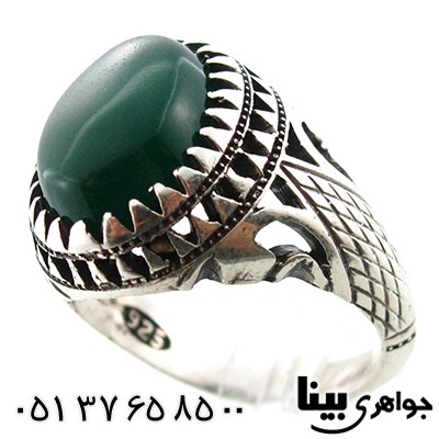 انگشتر عقیق سبز مردانه تمام چنگ دوبل