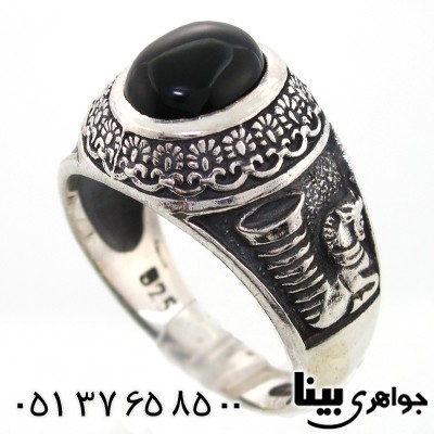انگشتر عقیق سیاه (اونیکس) مردانه هخامنشی و جام