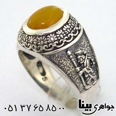 انگشتر عقیق زرد مردانه سرباز هخامنشی و جام