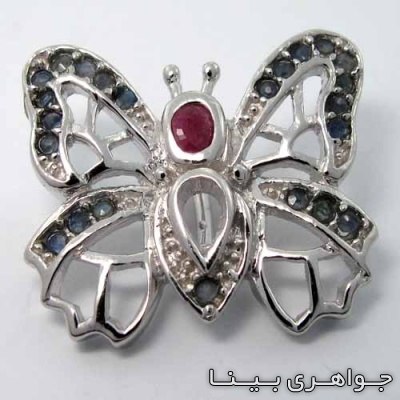 گردنبند چند جواهر پروانه یاقوت سرخ و کبود