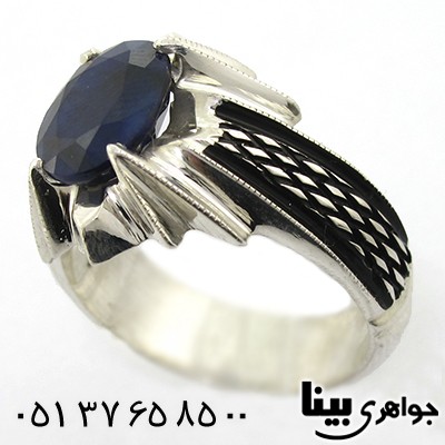 انگشتر یاقوت کبود مردانه چهار چنگ کلاسیک