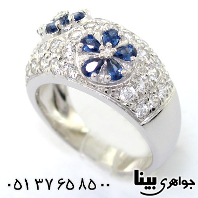 انگشتر یاقوت کبود بسیار عالی زنانه مدل شکوفه