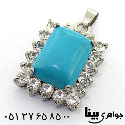 گردنبند فیروزه سنتاتیک مستطیلی دور جواهری