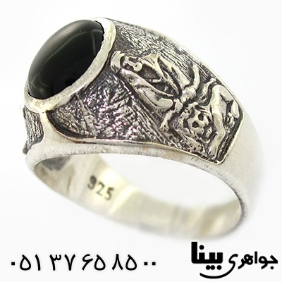 انگشتر عقیق سیاه (اونیکس) مردانه طرح شیر و ذوالفقار مولا علی(ع)