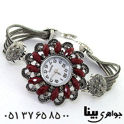 ساعت حدید و نگین قرمز زنانه طرح مارکازیت مدل گل درشت