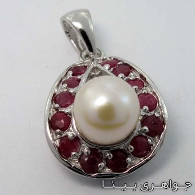 گردنبند چند جواهر اشکی مروارید و یاقوت سرخ