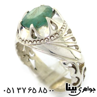 انگشتر زمرد زامبیا مردانه شبکه کاری دستی