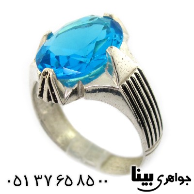 انگشتر کوارتز آبی مردانه درشت مدل چهار چنگ