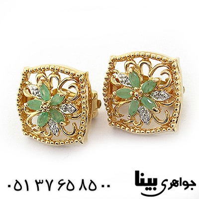 گوشواره چند جواهر زمرد کلمبیا و الماس زنانه مانی ایتالیایی