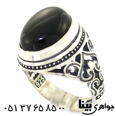 انگشتر عقیق سیاه (اونیکس) مردانه اسلیمی دور ساده