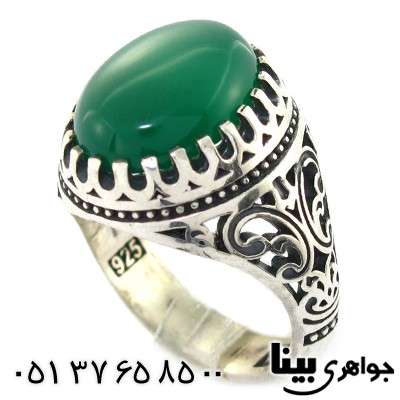 انگشتر عقیق سبز مردانه اسلیمی درشت