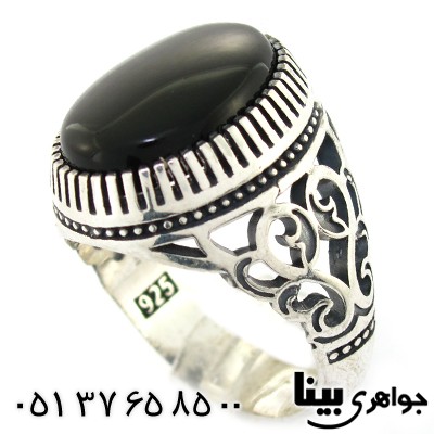 انگشتر عقیق سیاه (اونیکس) مردانه درشت اسلیمی