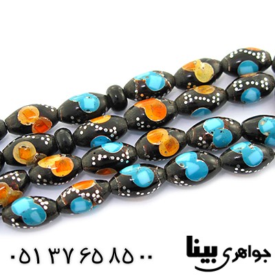 تسبیح یسر 33 دانه ای نقره کوب و مرصع کاری فیروزه و کهربا