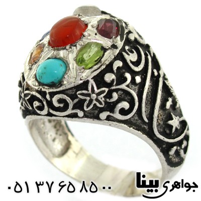 انگشتر چند جواهر مردانه یا اباالفضل العباس سیاه قلم کاری مرغوب