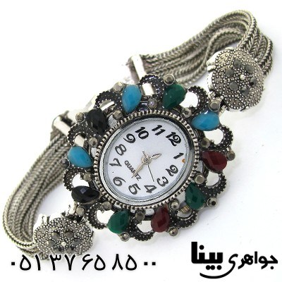 ساعت حدید و چند نگین رنگی زنانه طرح مارکازیت