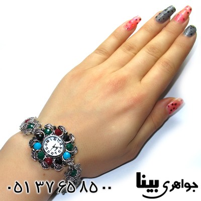 ساعت حدید و چند نگین رنگی زنانه طرح مارکازیتی مدل گل _کد:8602