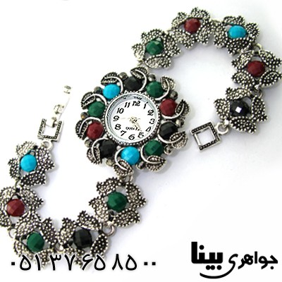 ساعت حدید و چند نگین رنگی زنانه طرح مارکازیتی مدل گل