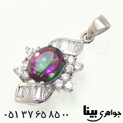 گردنبند توپاز هفت رنگ درشت زنانه رادیوم لوکس مدل گل چهره