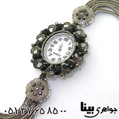 ساعت حدید و نگین مشکی زنانه طرح مارکازیت بیضی