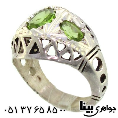 انگشتر زبرجد سه نگین درشت و شیک