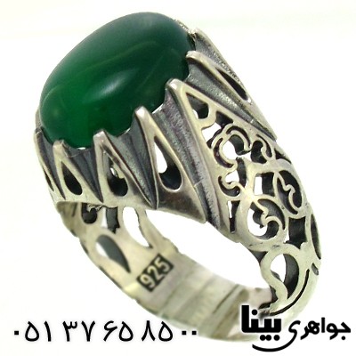 انگشتر عقیق سبز درشت مردانه دور اشکی