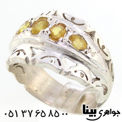 انگشتر یاقوت زرد زلال و عالی مردانه درشت پنج نگین