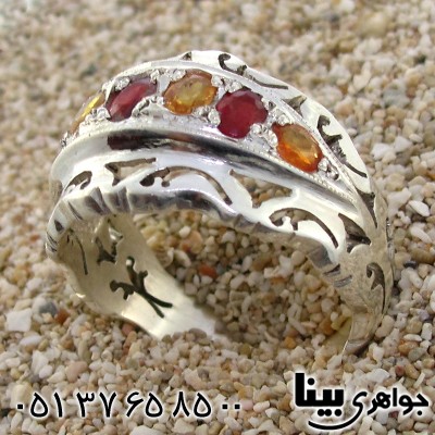 انگشتر چند جواهر یاقوت زرد و گارنت عالی مردانه درشت هفت نگین _کد:8928