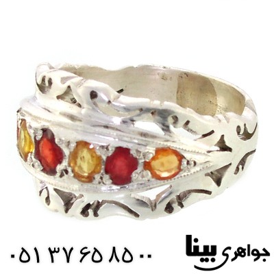 انگشتر چند جواهر یاقوت زرد و گارنت عالی مردانه درشت هفت نگین _کد:8928