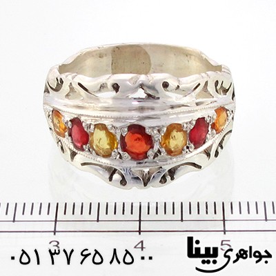 انگشتر چند جواهر یاقوت زرد و گارنت عالی مردانه درشت هفت نگین _کد:8928