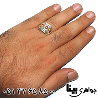 انگشتر چند جواهر یاقوت زرد و گارنت عالی مردانه درشت هفت نگین _کد:8928