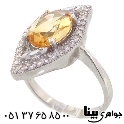 انگشتر سیترین عالی زنانه درشت رودیوم لوکس مدل لوزی