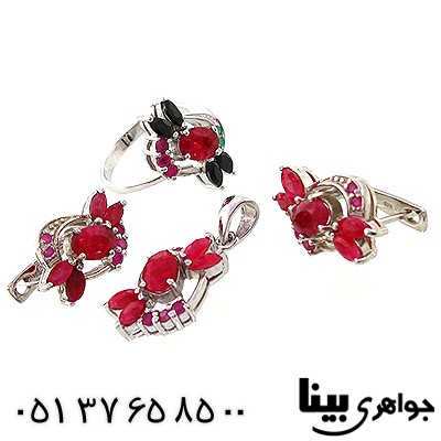 سرویس چند جواهر یاقوت و زمرد عالی زنانه مدل یاس