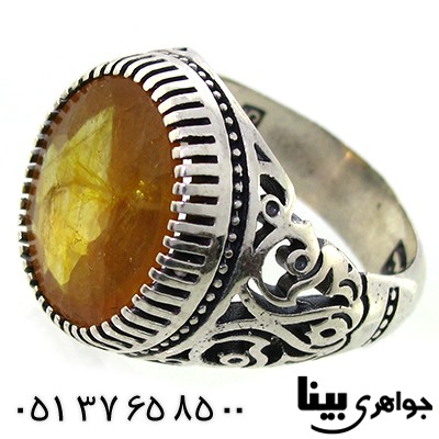 انگشتر یاقوت زرد بسیار عالی مردانه درشت اسلیمی