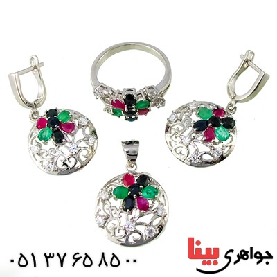 سرویس چند جواهر یاقوت و زمرد زنانه مدل ساحل