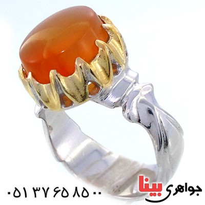 انگشتر عقیق یمنی کلاسیک رادیوم لوکس دور چنگی طلایی