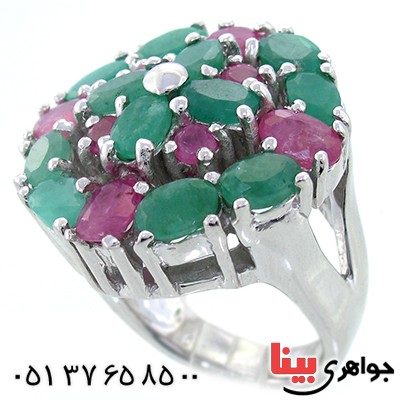 انگشتر چند جواهر زمرد و یاقوت سرخ عالی درشت زنانه سلطنتی فاخر