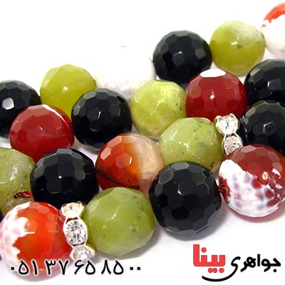 تسبیح چند جواهر 33 دانه ای عقیق و کوارتز و جید درجه یک با رنگ بندی خاص