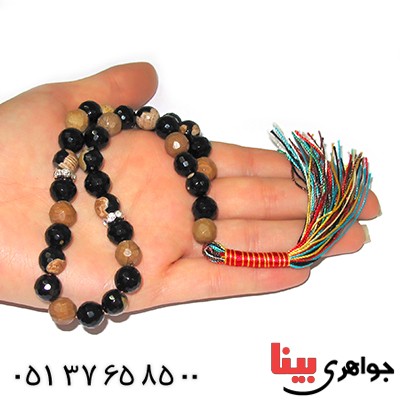 تسبیح چند جواهر 33 دانه ای عقیق و کوارتز و جید درجه یک با رنگ بندی خاص _کد:9135