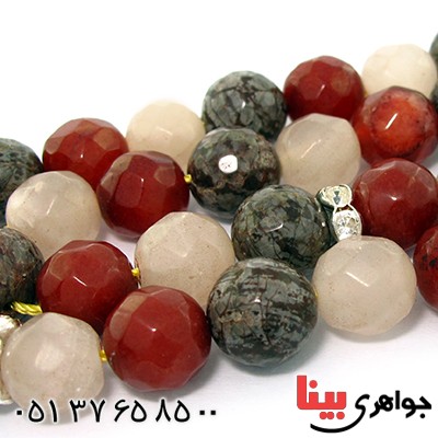 تسبیح چند جواهر 33 دانه ای عقیق و کوارتز و جید درجه یک با رنگ بندی خاص _کد:9139