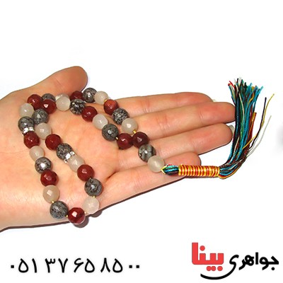 تسبیح چند جواهر 33 دانه ای عقیق و کوارتز و جید درجه یک با رنگ بندی خاص _کد:9139