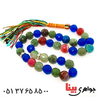 تسبیح چند جواهر ۳۳ دانه ای عقیق و کوارتز و جید درجه یک با رنگ بندی خاص _کد:9141