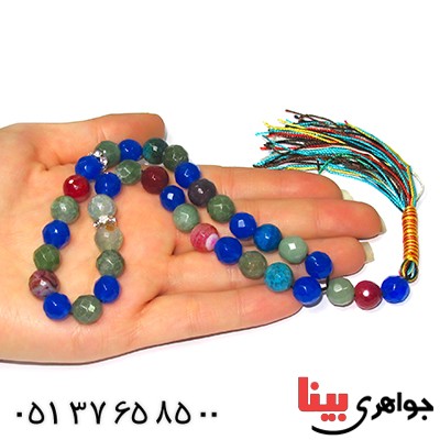 تسبیح چند جواهر ۳۳ دانه ای عقیق و کوارتز و جید درجه یک با رنگ بندی خاص _کد:9141