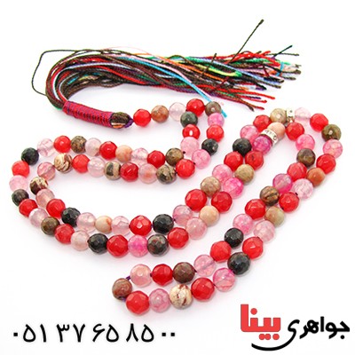 تسبیح چند جواهر 101 دانه ای عقیق و کوارتز و جید درجه یک با رنگ بندی خاص _کد:9145