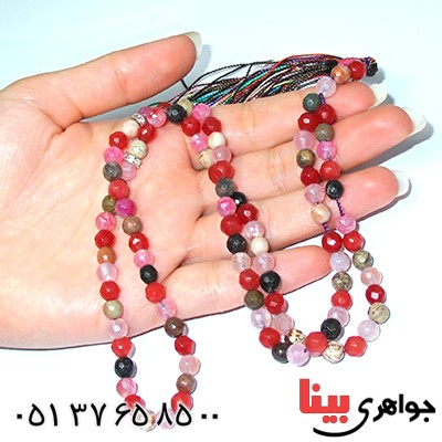 تسبیح چند جواهر 101 دانه ای عقیق و کوارتز و جید درجه یک با رنگ بندی خاص _کد:9145