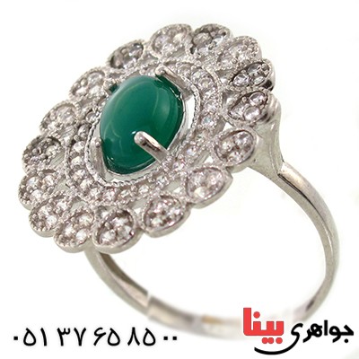انگشتر عقیق سبز زنانه مدل شمسه