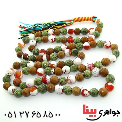 تسبیح چند جواهر 101 دانه ای درشت عقیق، کوارتز و جید درجه یک با رنگ بندی خاص _کد:9162