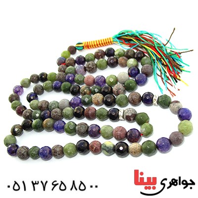 تسبیح چند جواهر 101 دانه ای درشت عقیق، کوارتز و جید درجه یک با رنگ بندی خاص _کد:9163