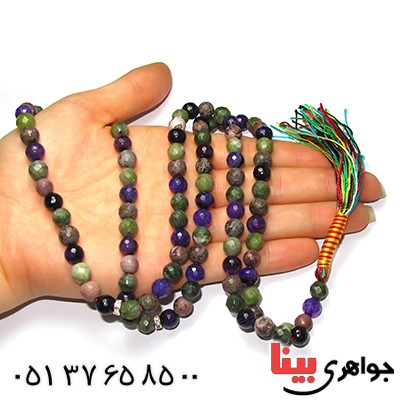 تسبیح چند جواهر 101 دانه ای درشت عقیق، کوارتز و جید درجه یک با رنگ بندی خاص _کد:9163